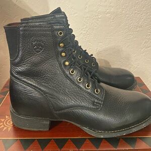 Ariat Cobalt lacer riding boots 9.5 Roper toe Black leather Deertan